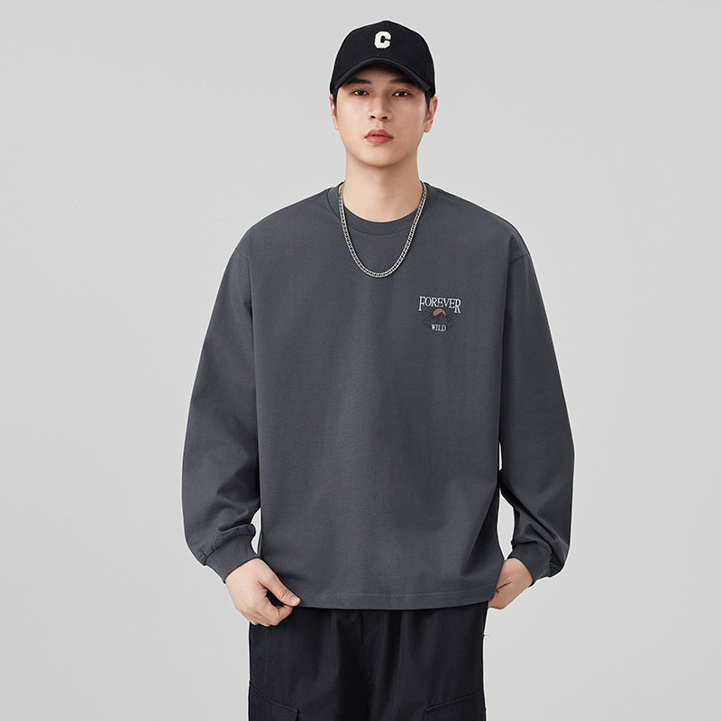 Letter Print Long Sleeve Round Neck Men's T-Shirt