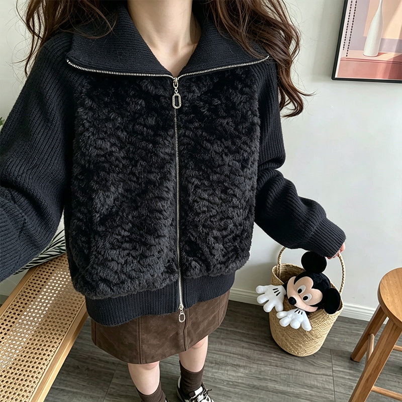 Fake two piece spliced lapel sweater