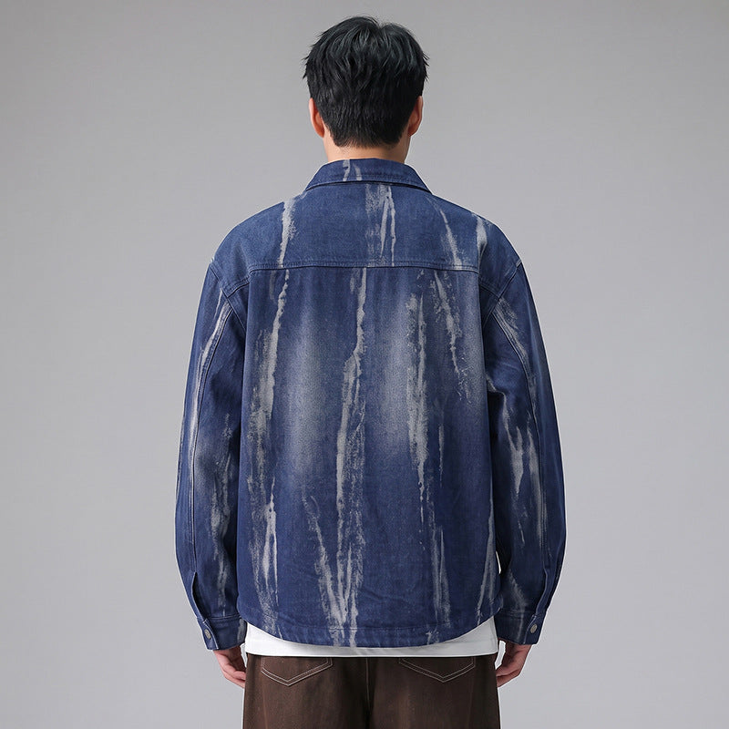 Men's Casual Tie-Dye Long Sleeve Collared Loose Irregular Shirt Jacket