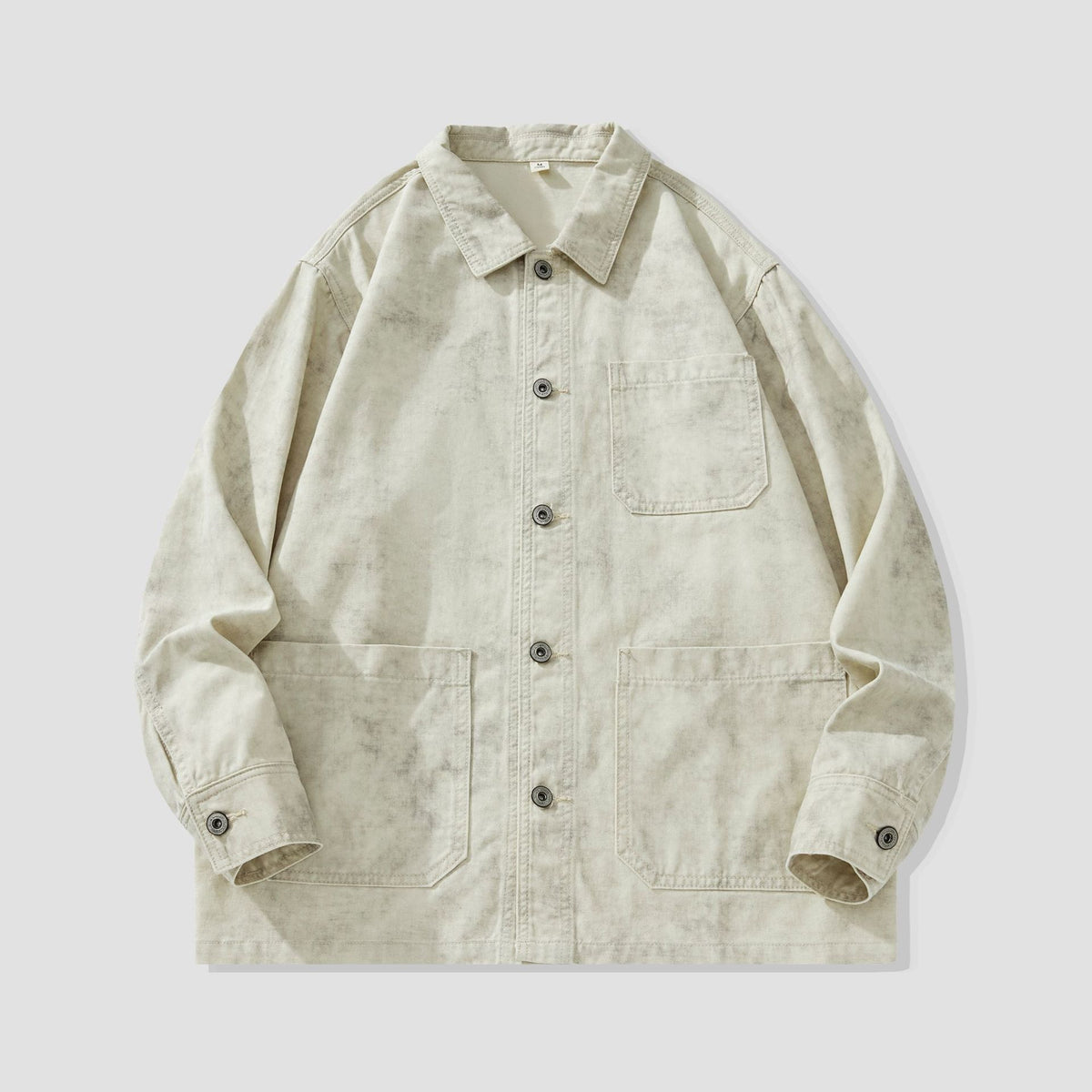 Men's Premium Heavyweight Cotton Workwear Jacket, Loose Fit Plus Size Vintage Washed Collared Shirt Jacket, Fall