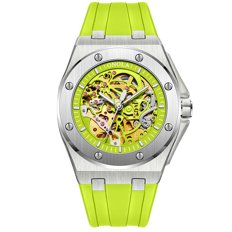 Fully automatic mechanical watch for men fashionable multi-color silicone tape waterproof watch