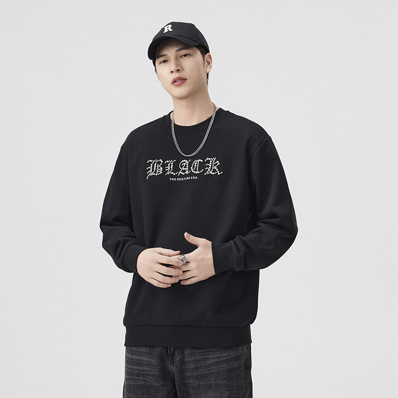 Men's Casual Burgundy Letter Print Long Sleeve Round Neck Sweatshirt