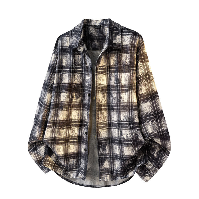 Men's Retro Plaid Turn-Down Collar Loose Cotton Casual Shirt