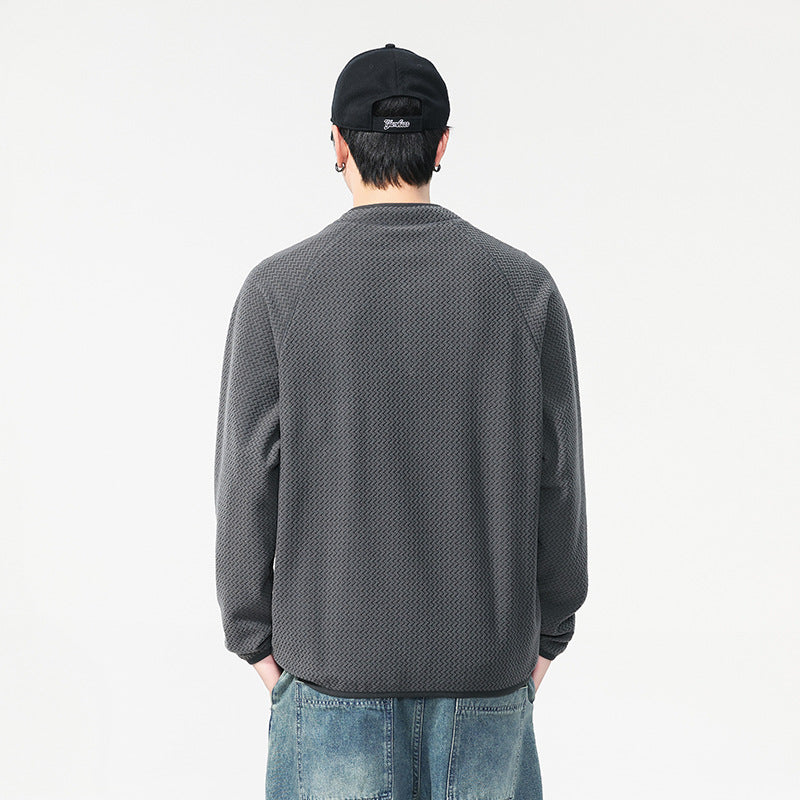 Men's Minimalist Wavy Fleece Long Sleeve Half-Open Collar Sweatshirt
