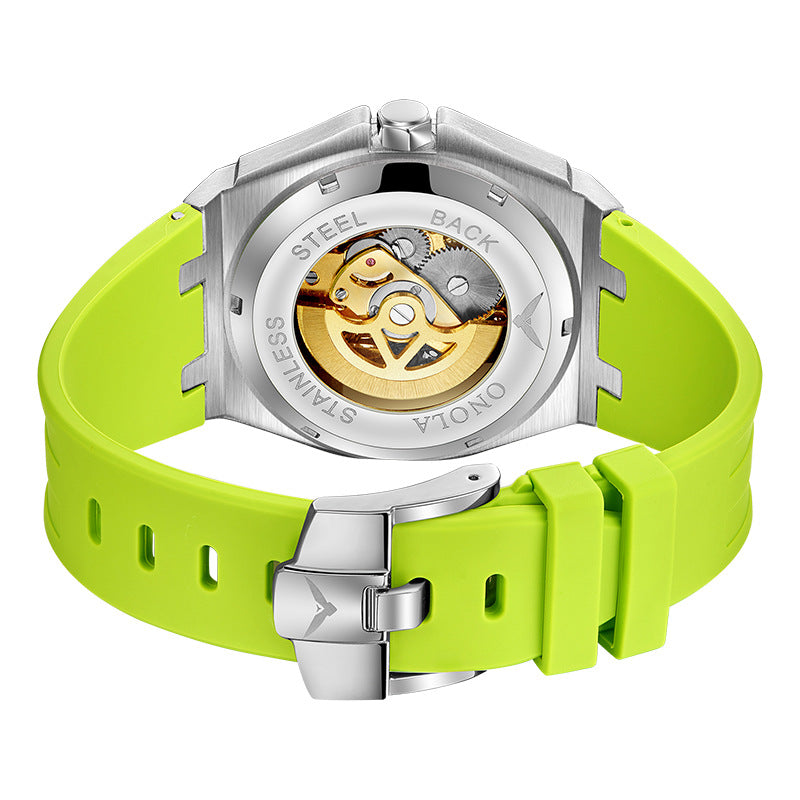 Fully automatic mechanical watch for men fashionable multi-color silicone tape waterproof watch