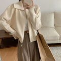 Solid color lapel zipper sweater