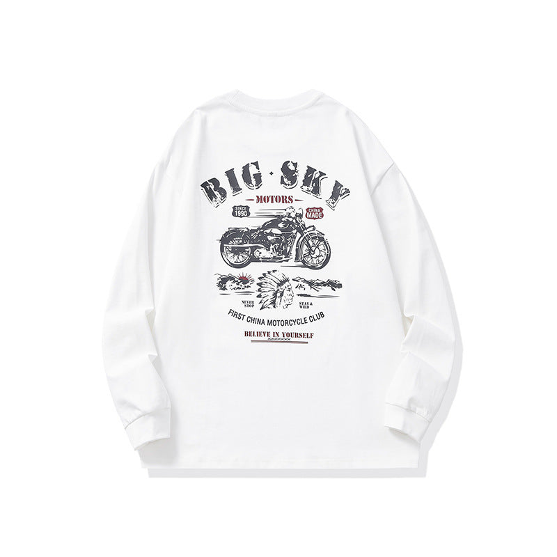Men's Street Style Motorcycle Print Long Sleeve Crew Neck T-Shirt