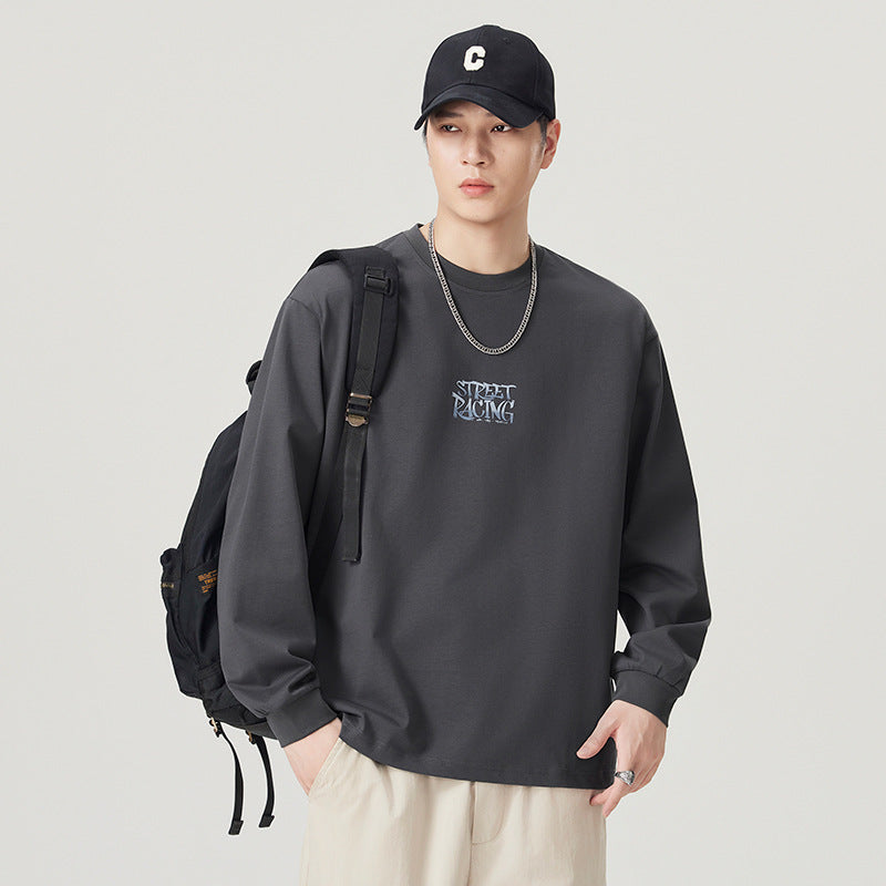 Men's Vintage Heavyweight Cotton Long Sleeve Crew Neck T-Shirt