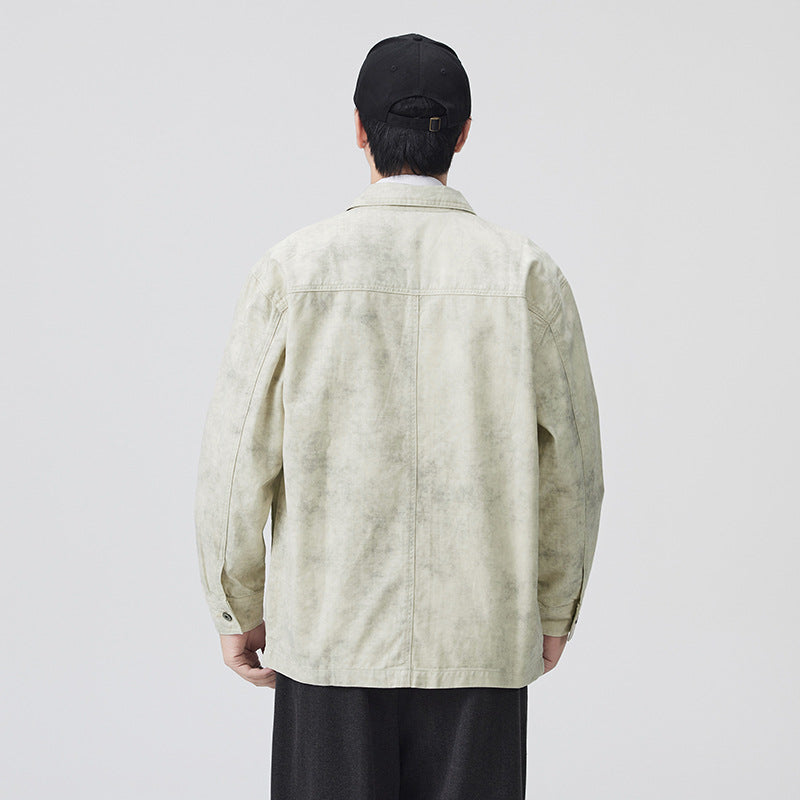 Men's Premium Heavyweight Cotton Workwear Jacket, Loose Fit Plus Size Vintage Washed Collared Shirt Jacket, Fall