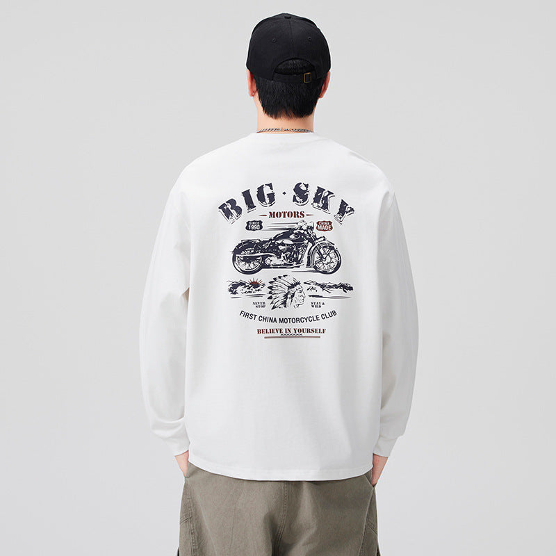 Men's Street Style Motorcycle Print Long Sleeve Crew Neck T-Shirt