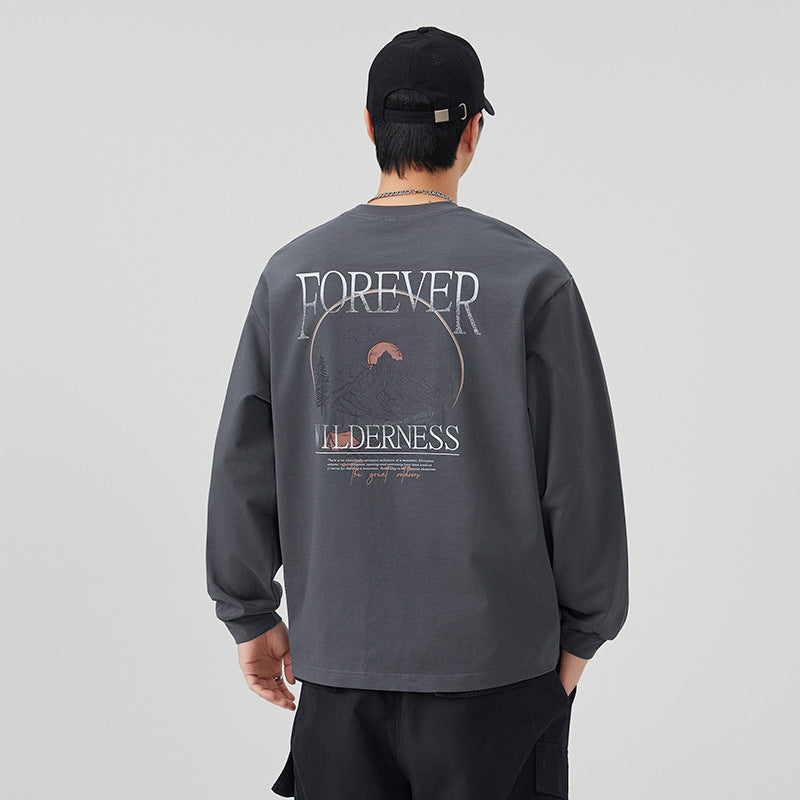 Letter Print Long Sleeve Round Neck Men's T-Shirt