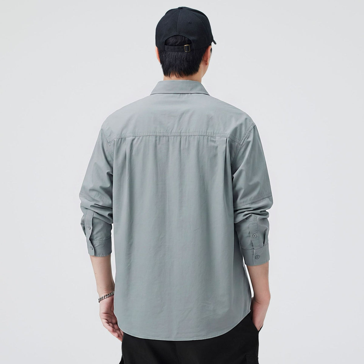 Men's Casual Solid Color Long Sleeve Loose Fit Cotton Shirt