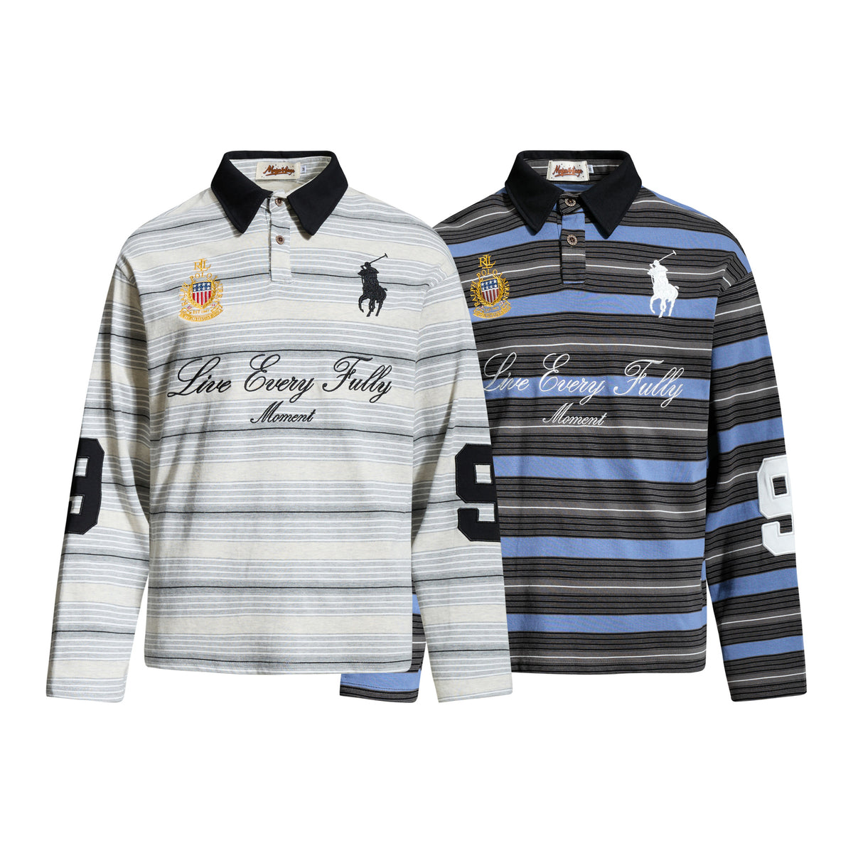 Street Stripe Long Sleeve Color-Block Collar Polo Shirt