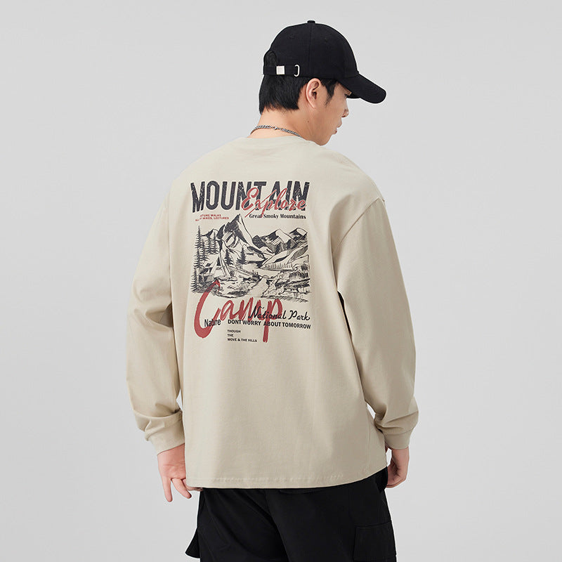 Vintage Printed Long Sleeve Crew Neck T-Shirt for Men