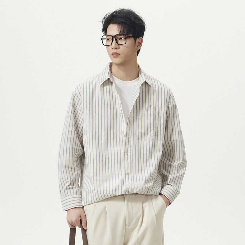 Striped Long Sleeve Turn-down Collar Linen Shirt