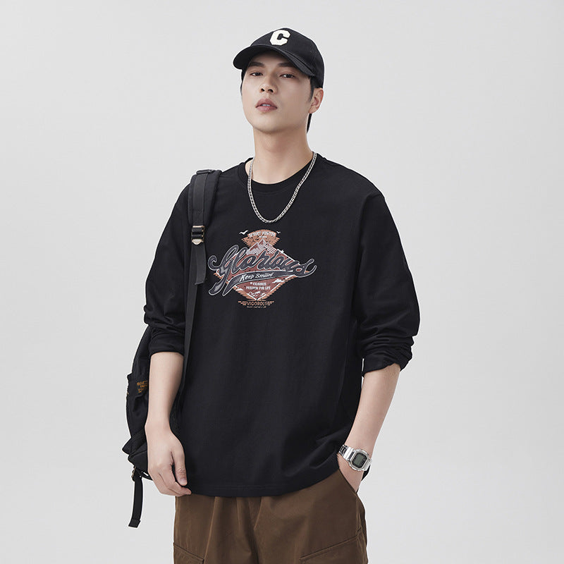 Men's Retro  Letter Print Long Sleeve Crew Neck T-Shirt