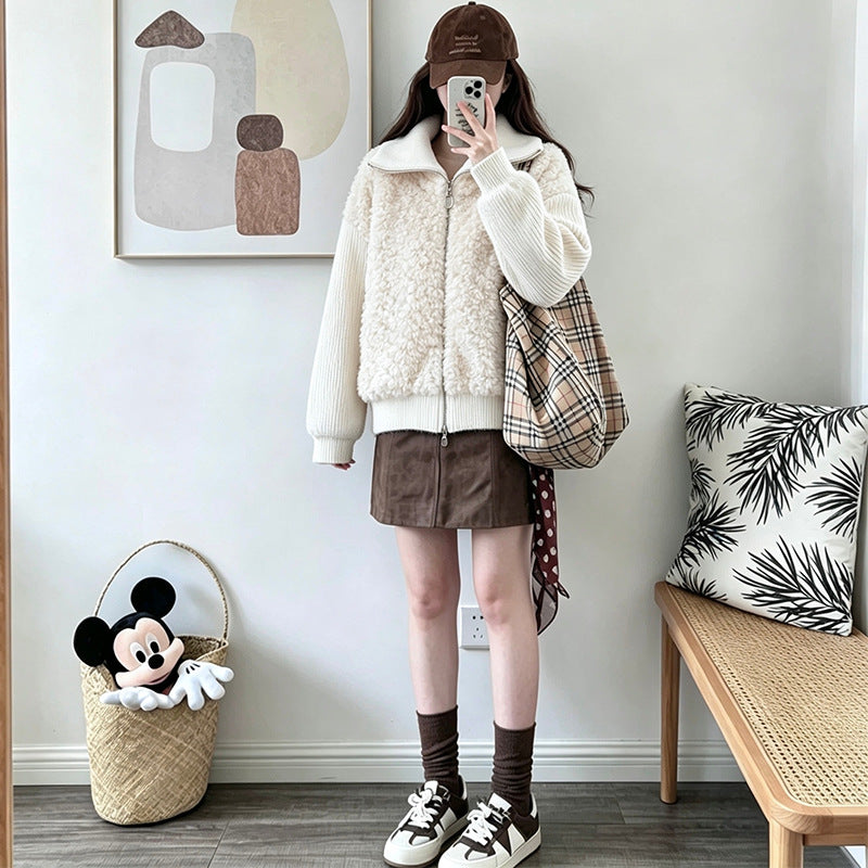 Fake two piece spliced lapel sweater