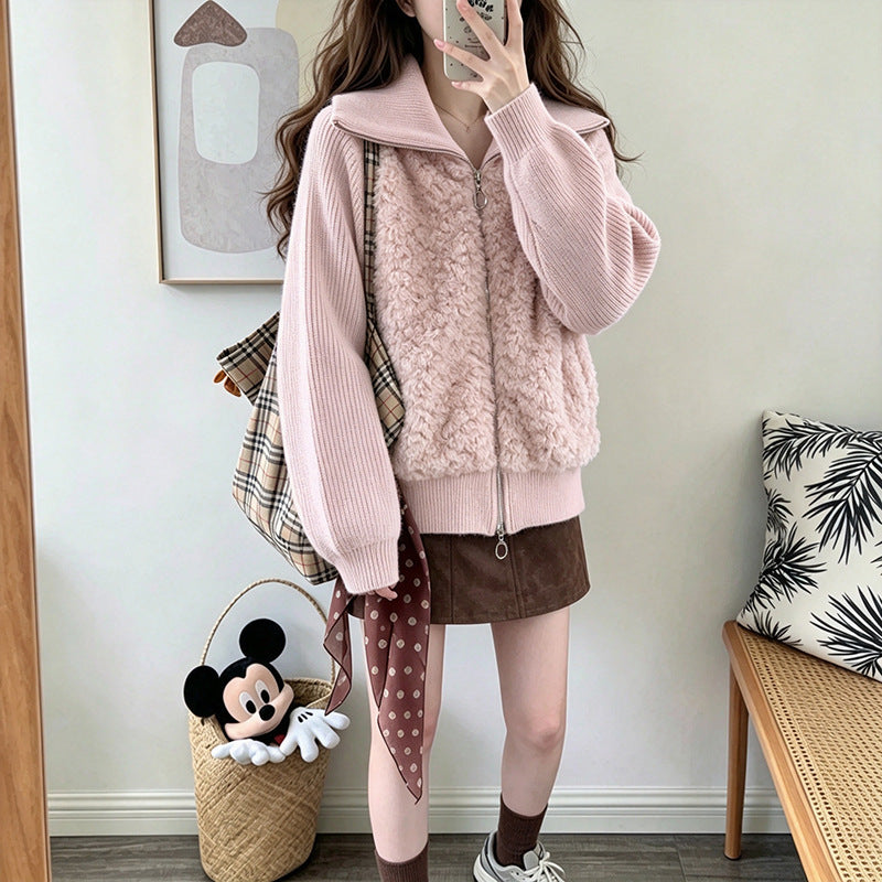 Fake two piece spliced lapel sweater