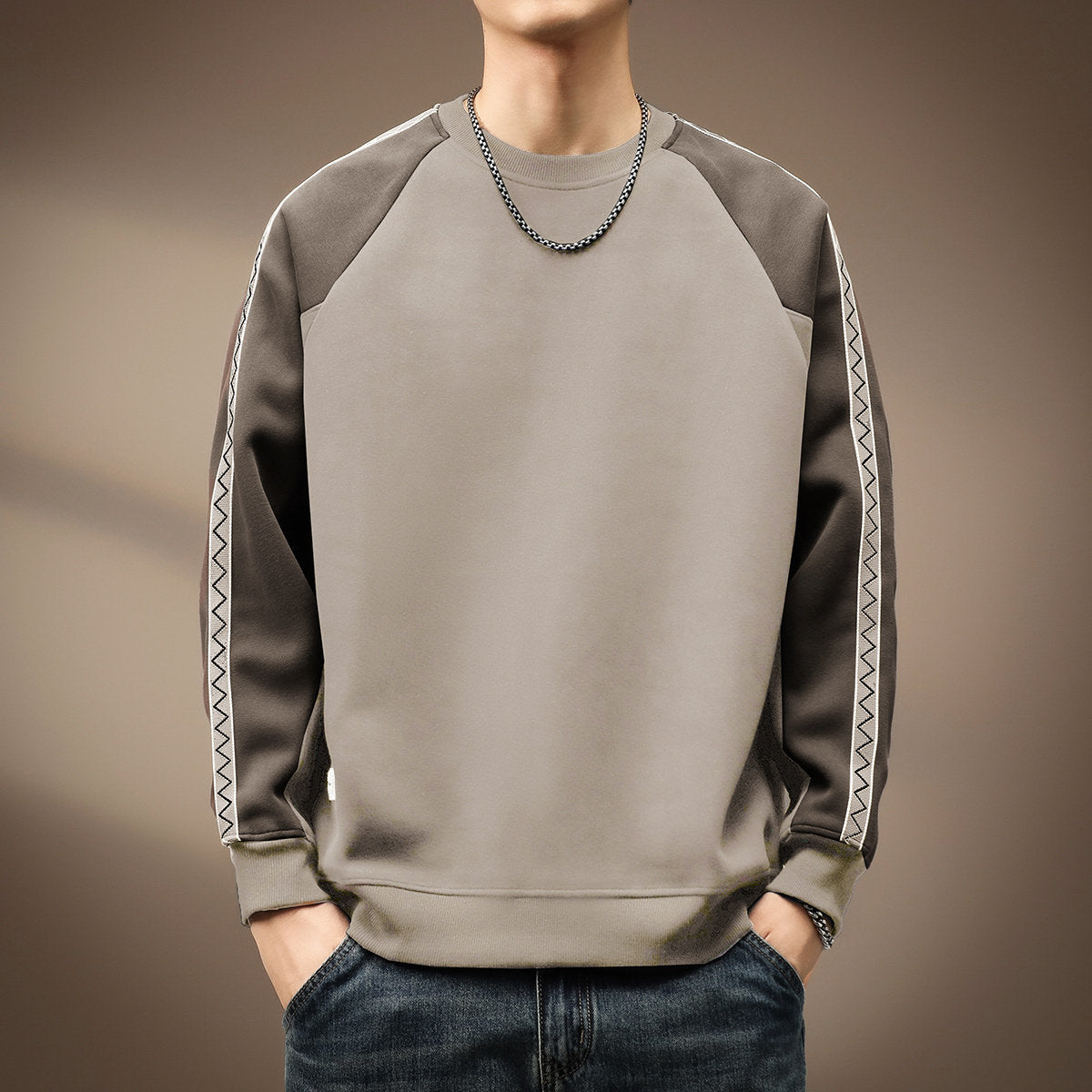Men's  Casual Color-Block Long Sleeve Crew Neck Sweatshirt