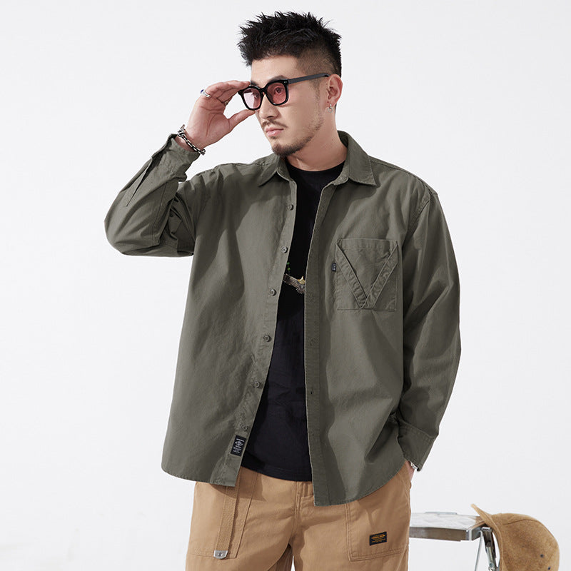 Vintage Casual  Workwear Turn-down Collar Men's Cotton Shirt