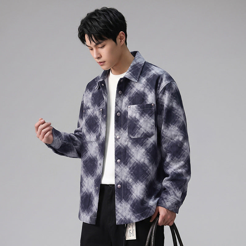Men's Casual Plaid Loose Fit Shirt Jacket