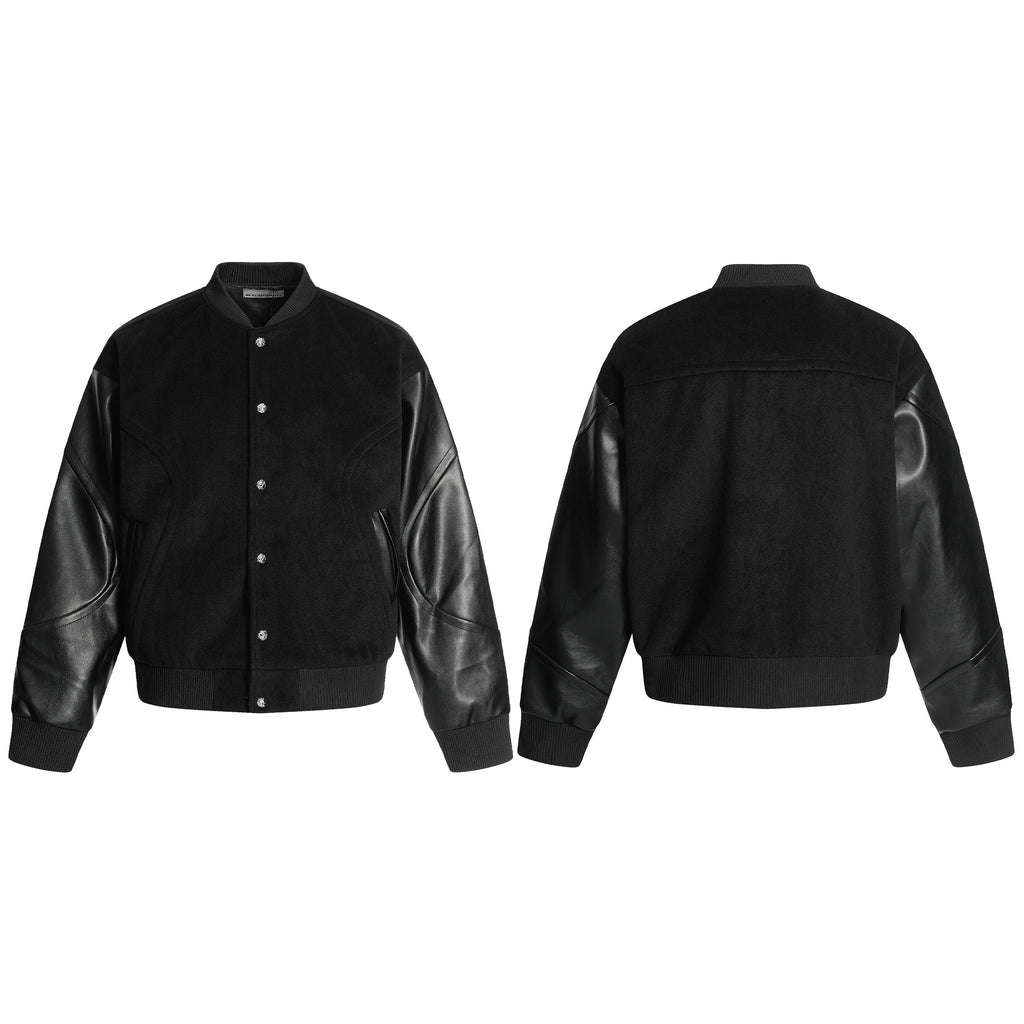 Leather Baseball Jacket Loose Fit Casual Spring Autumn Outerwear