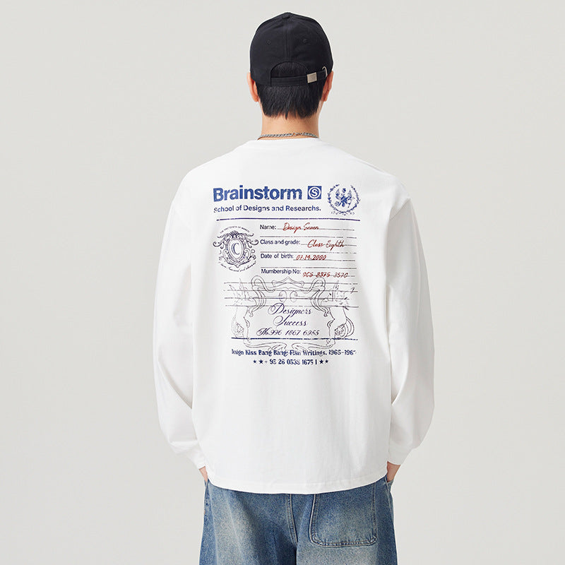 Retro Style Letter Print Long Sleeve Round Neck Men's T-Shirt