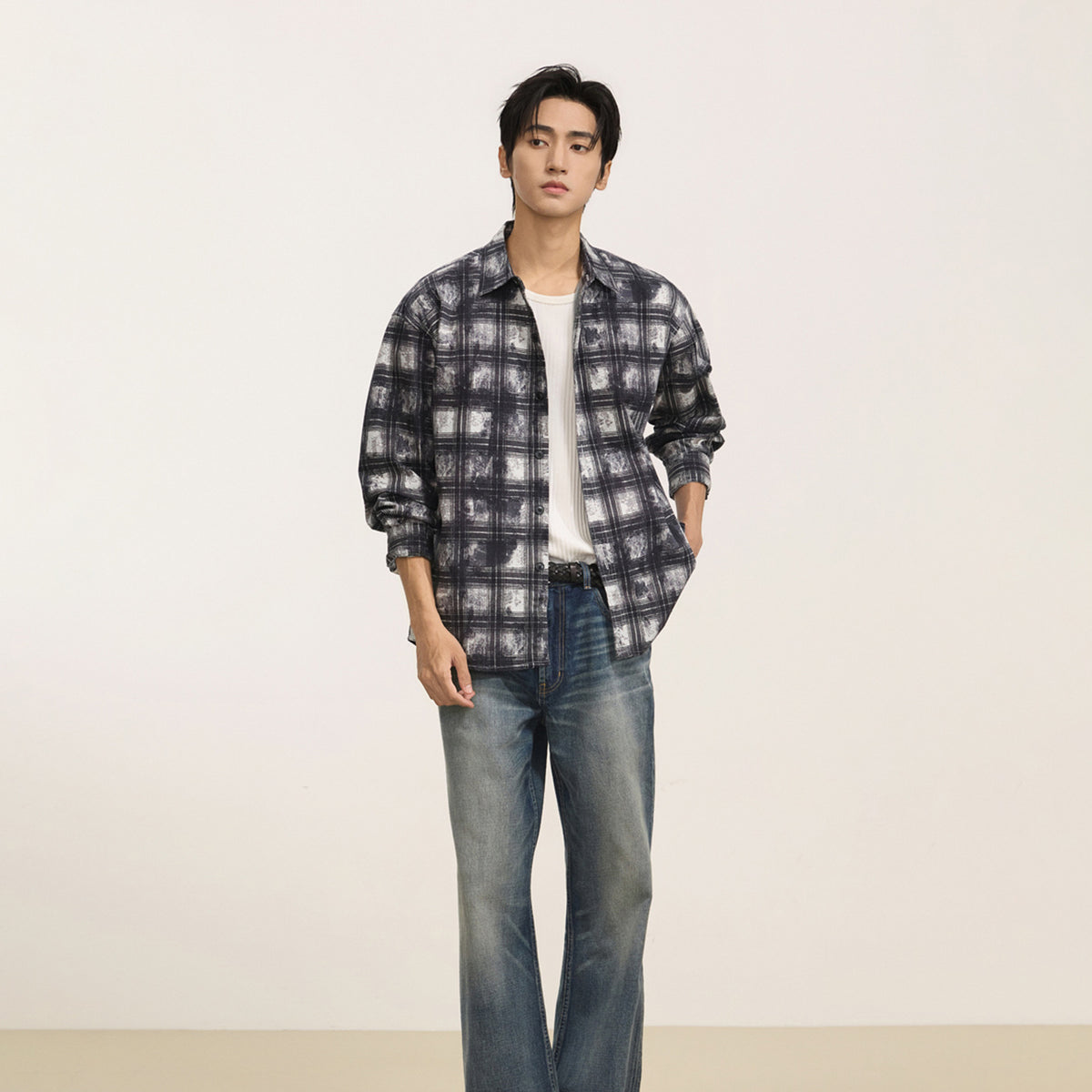 Men's Retro Plaid Turn-Down Collar Loose Cotton Casual Shirt