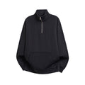 Men's Black Casual Long Sleeve Half Zip Polo Collar Sweatshirt