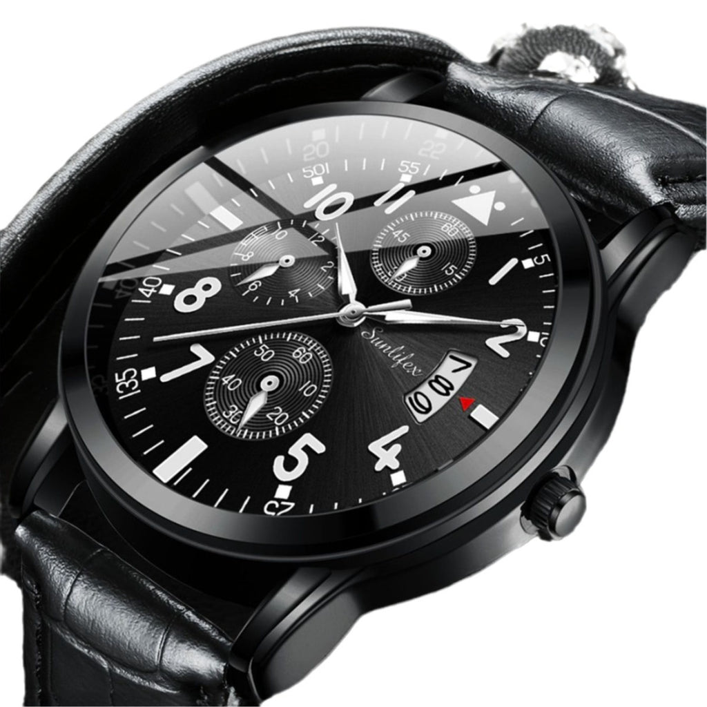 New Men's Watch Student Men's Night Light Waterproof Sports Leather Strap Black Quartz Watch