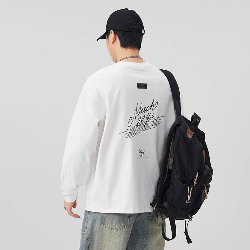 Men's Retro Graphic Print Long Sleeve Cotton T-Shirt