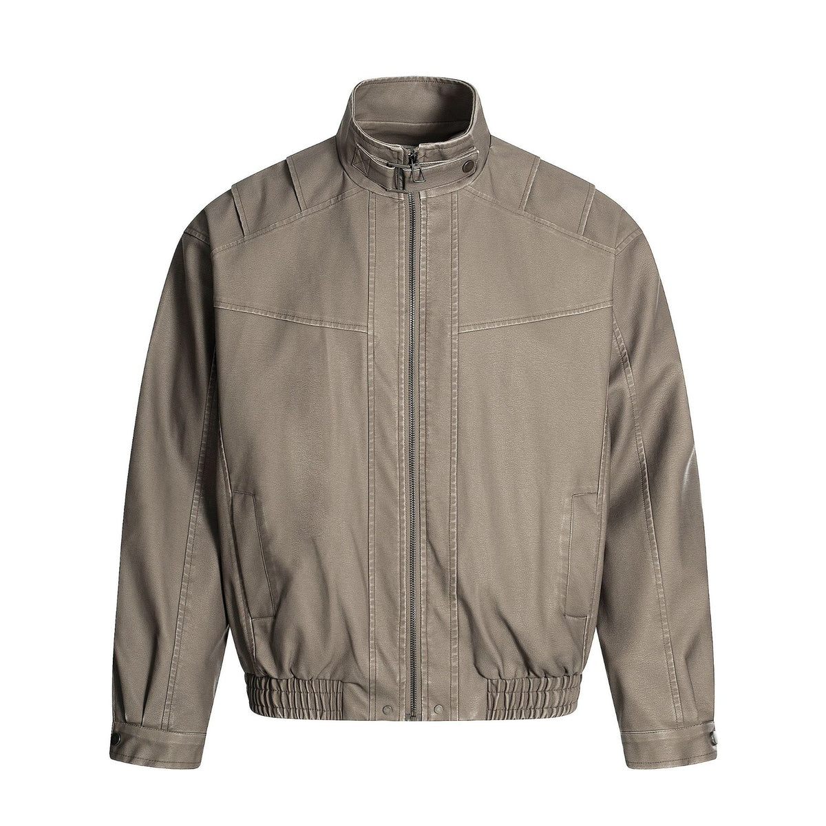High Street Casual PU Leather Zipper Stand Collar Loose Fit Men's Biker Jacket