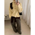 High neck half button pullover sweater for women