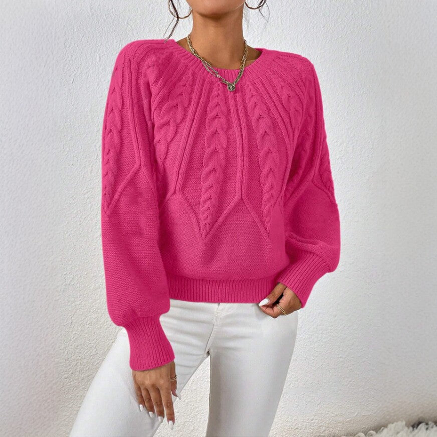 Solid color Fried Dough Twists round neck sweater for women