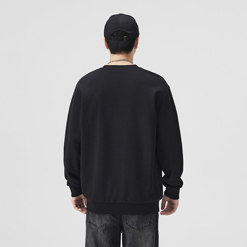 Men's Casual Burgundy Letter Print Long Sleeve Round Neck Sweatshirt