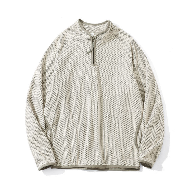 Men's Minimalist Wavy Fleece Long Sleeve Half-Open Collar Sweatshirt