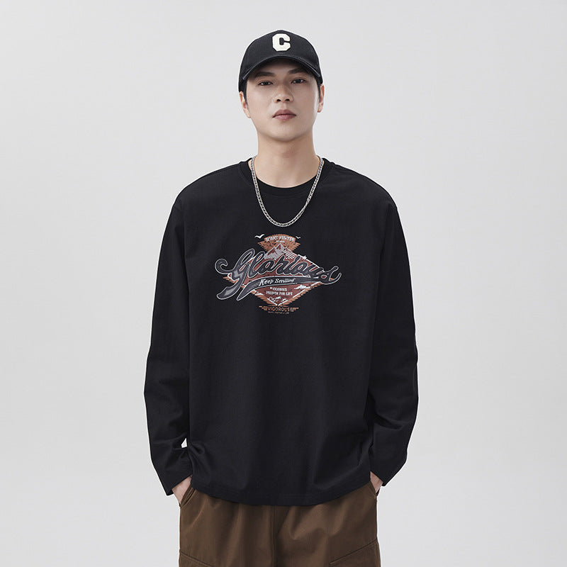 Men's Retro  Letter Print Long Sleeve Crew Neck T-Shirt