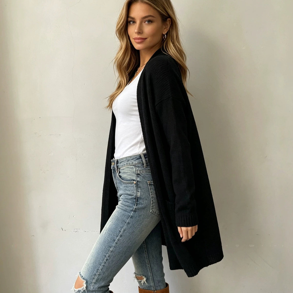 Long sleeved cardigan sweater