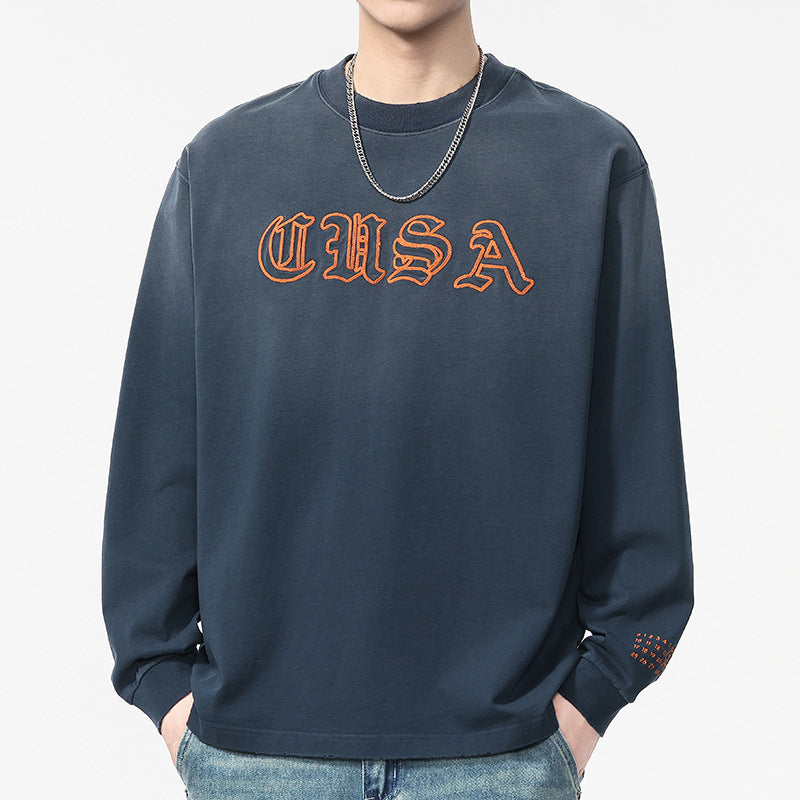 Men's Relaxed Vintage Letter Print Long Sleeve Crew Neck Loose Sweatshirt