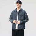 Style Heavyweight Textured Washed Denim Shirt Jacket for Men