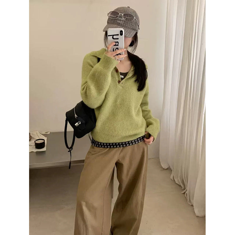 High neck half button pullover sweater for women