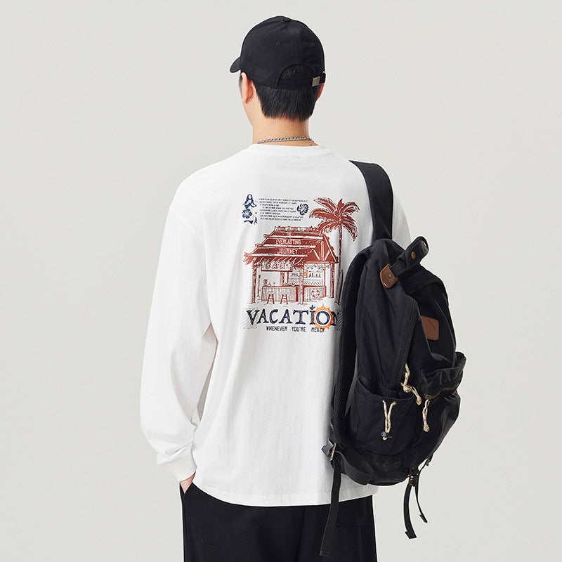 Casual Graphic Print Long Sleeve Crew Neck Men's T-Shirt