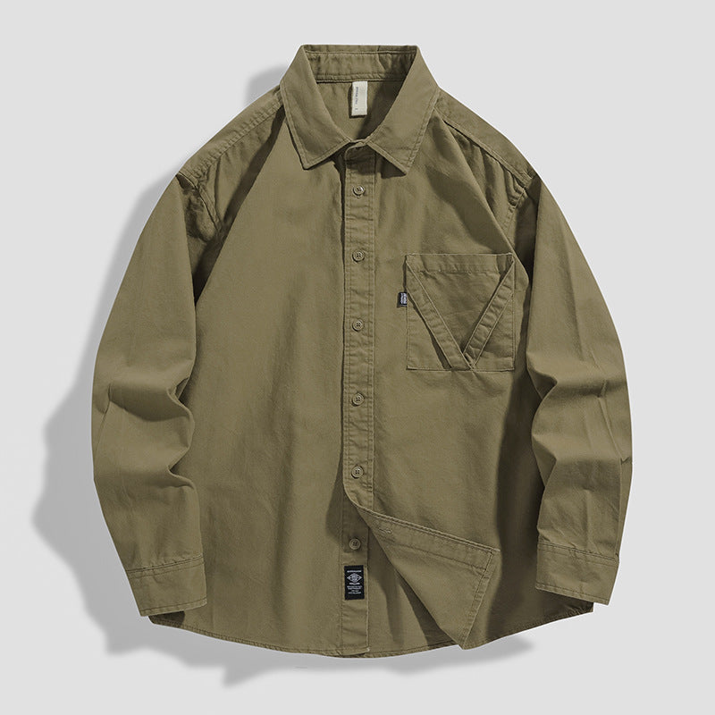 Vintage Casual  Workwear Turn-down Collar Men's Cotton Shirt