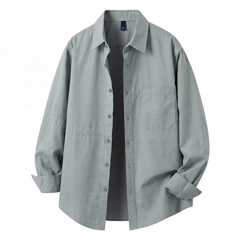 Men's Casual Solid Color Long Sleeve Loose Fit Cotton Shirt
