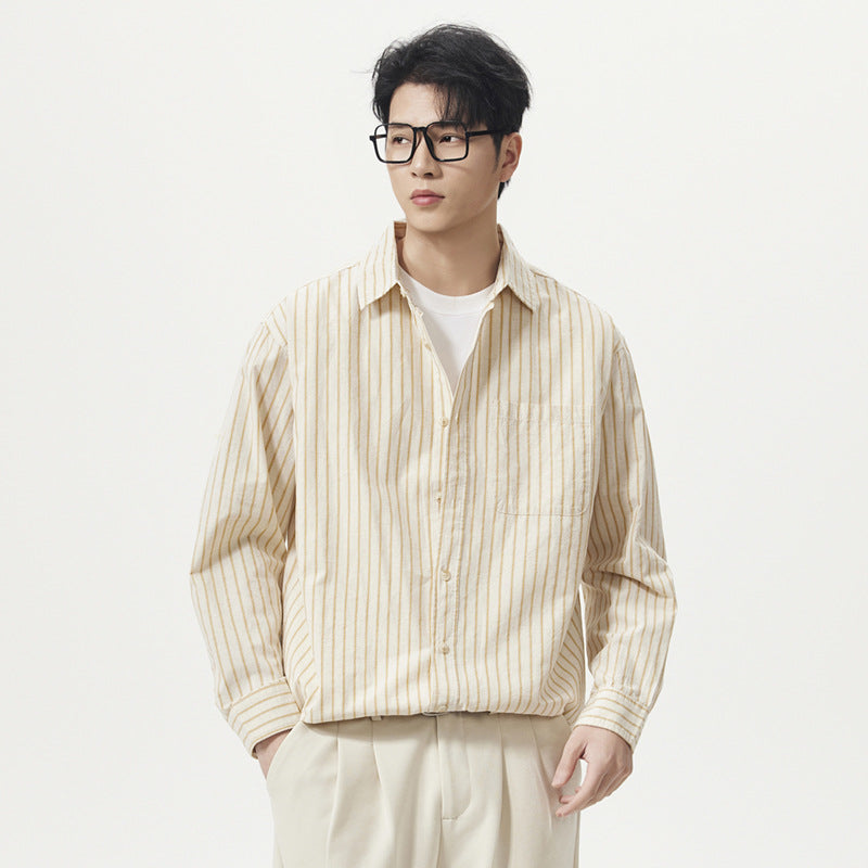 Striped Long Sleeve Turn-down Collar Linen Shirt