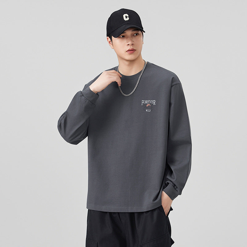 Letter Print Long Sleeve Round Neck Men's T-Shirt