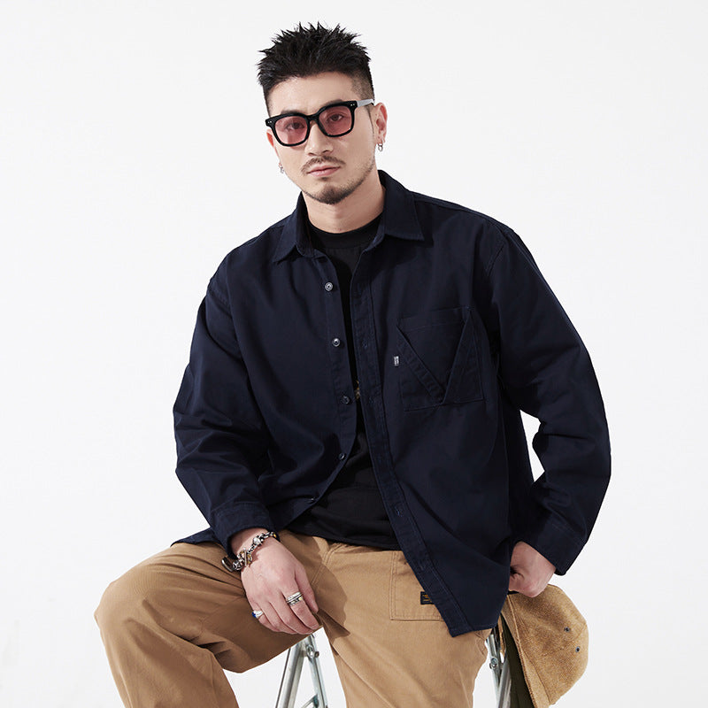 Vintage Casual  Workwear Turn-down Collar Men's Cotton Shirt