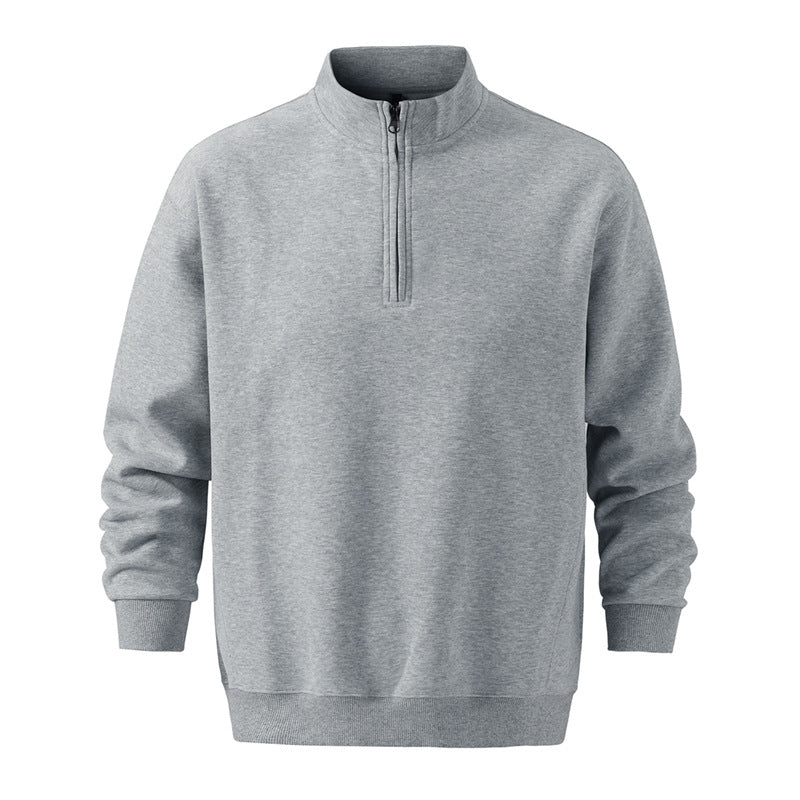 Casual Plain Weave Long Sleeve Half-Zip Stand Collar Heavyweight Rabbit Wool Blend Sweatshirt