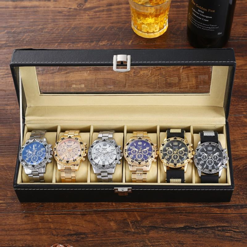 Six-Piece Boxed Watch Men's Steel Band Fashion Party Dress Watch Men's Gift