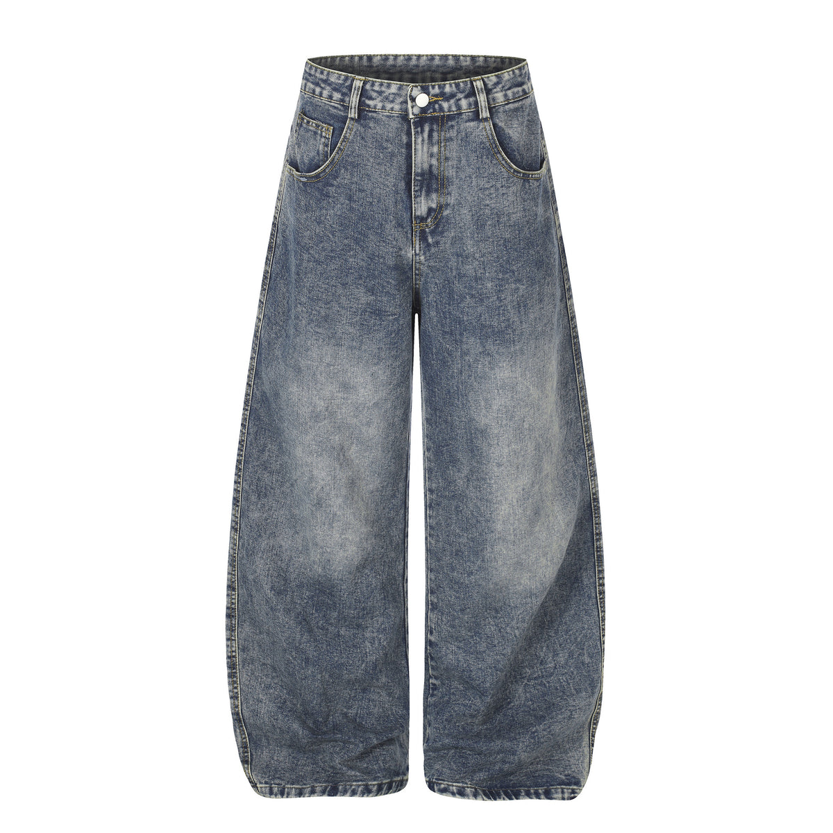 Vibe Washed Patchwork Print High Waist Loose Drape Wide Leg Jeans